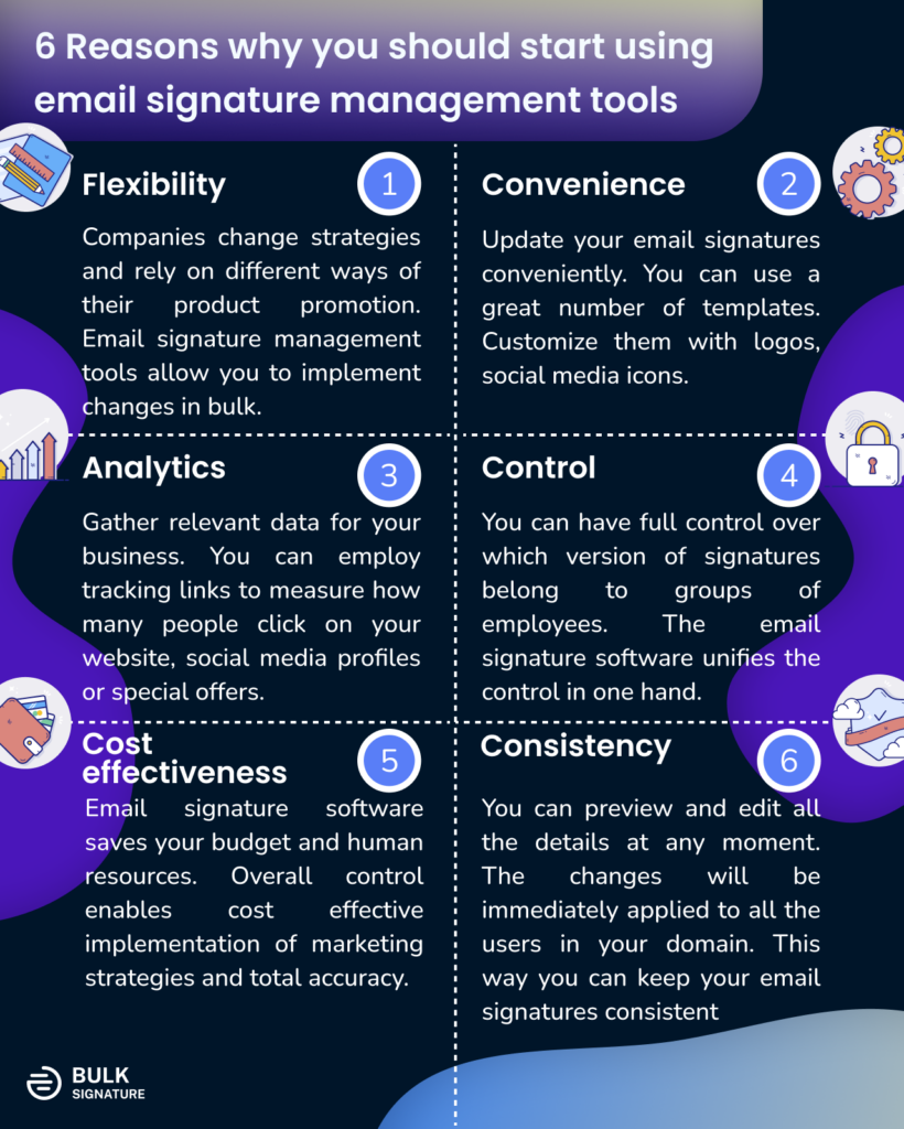 The infographic about the key reasons why your business needs an email signatures management tool