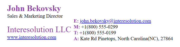 plain text email signature example