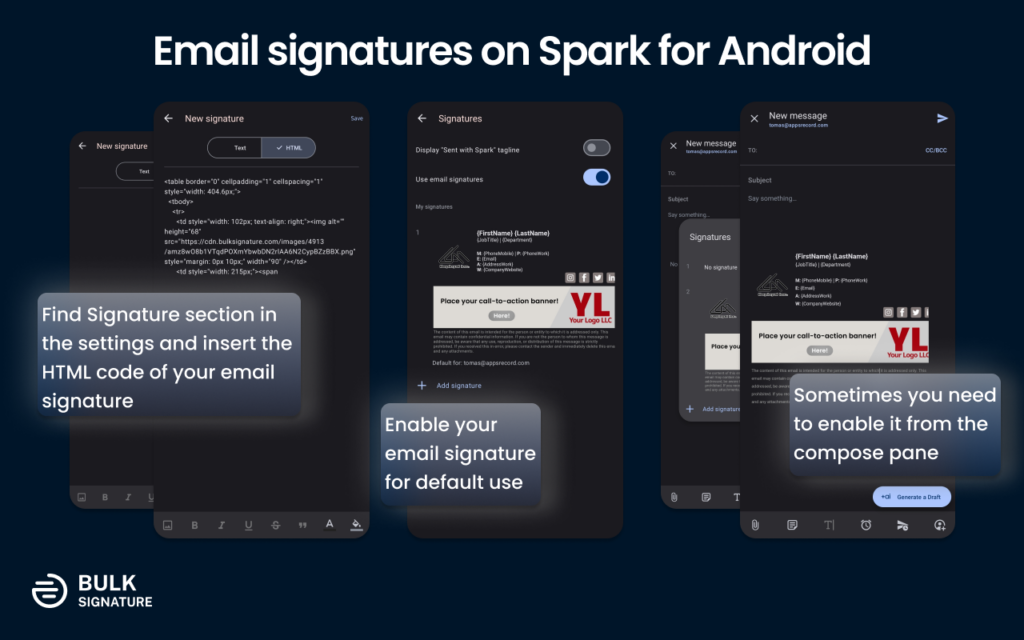 Email signatures on Spark for Android