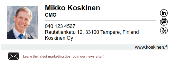 Email signature example with a newsletter button