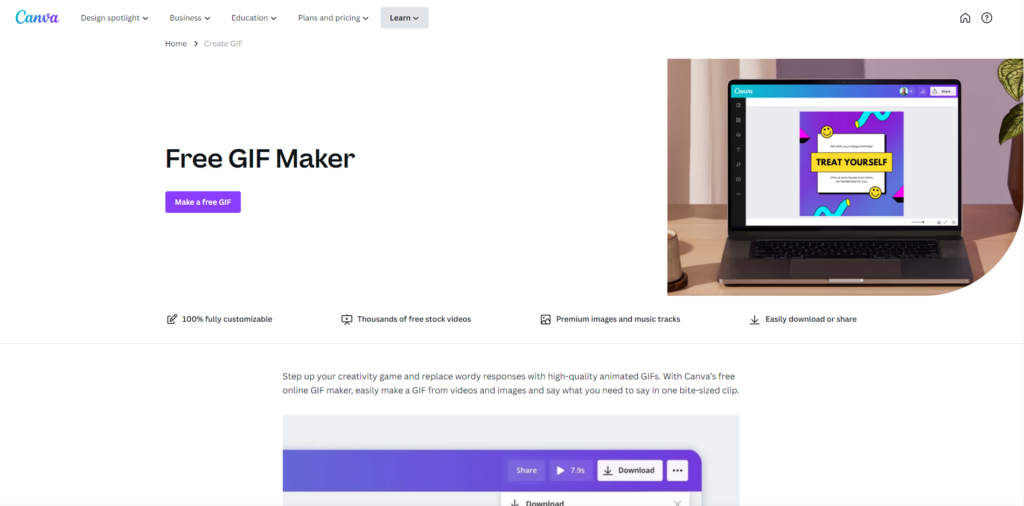 Canva, GIF maker homepage