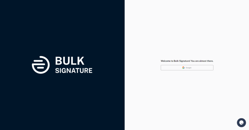 The Login page of the BulkSignature app