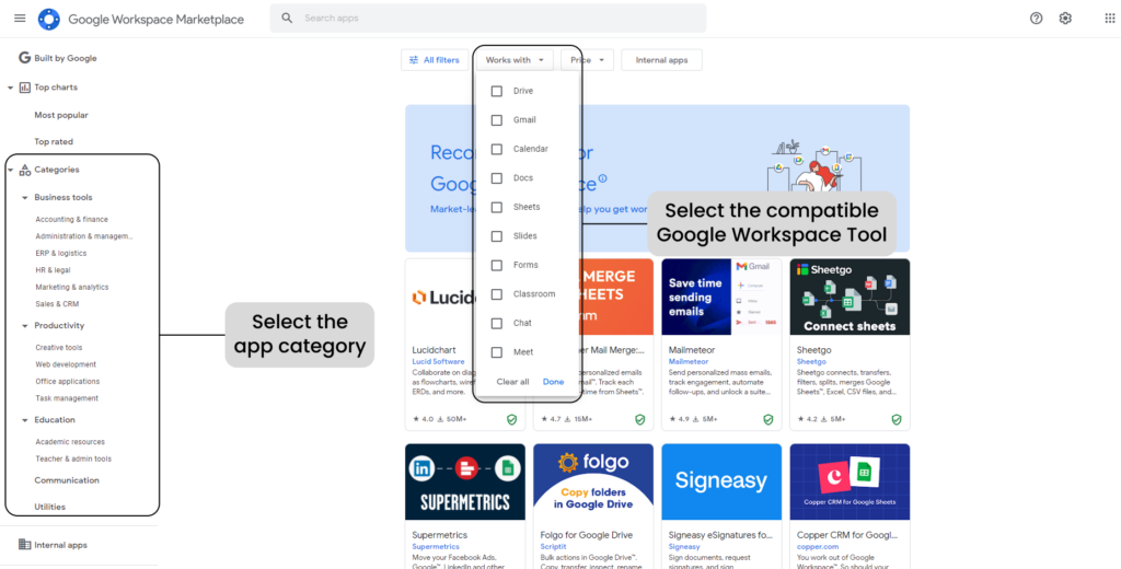 Google Workspace Marketplace App Categories