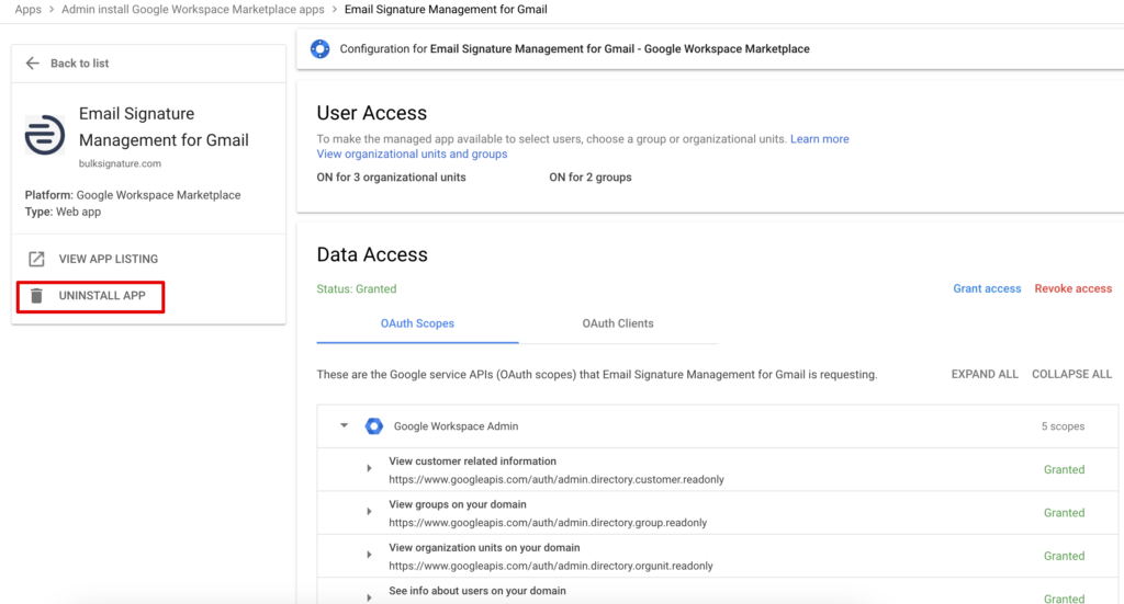 Uninstall Google Admin Console