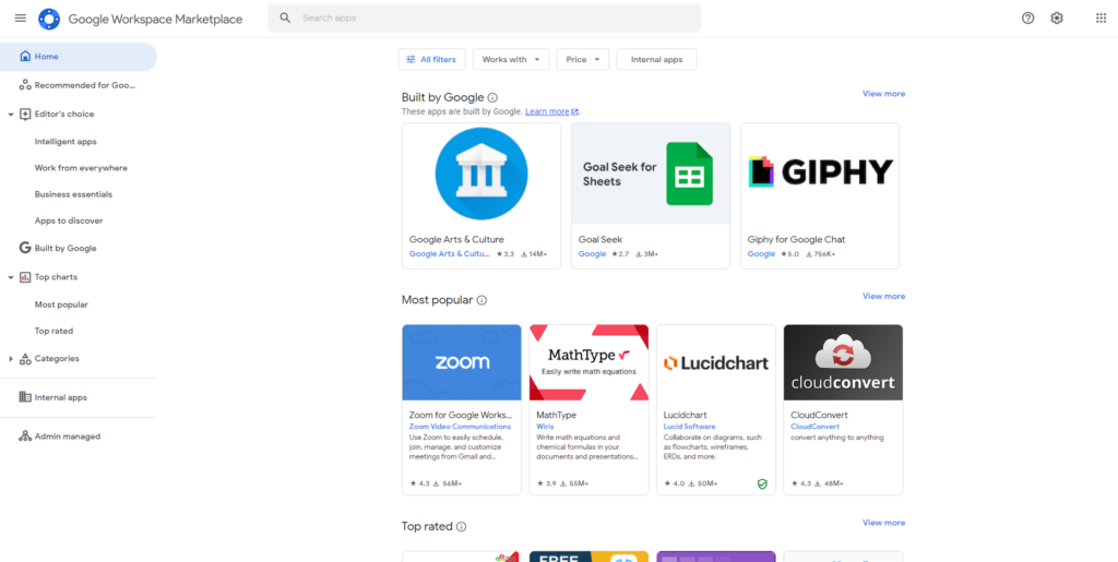 Google Workspace Marketplace main page