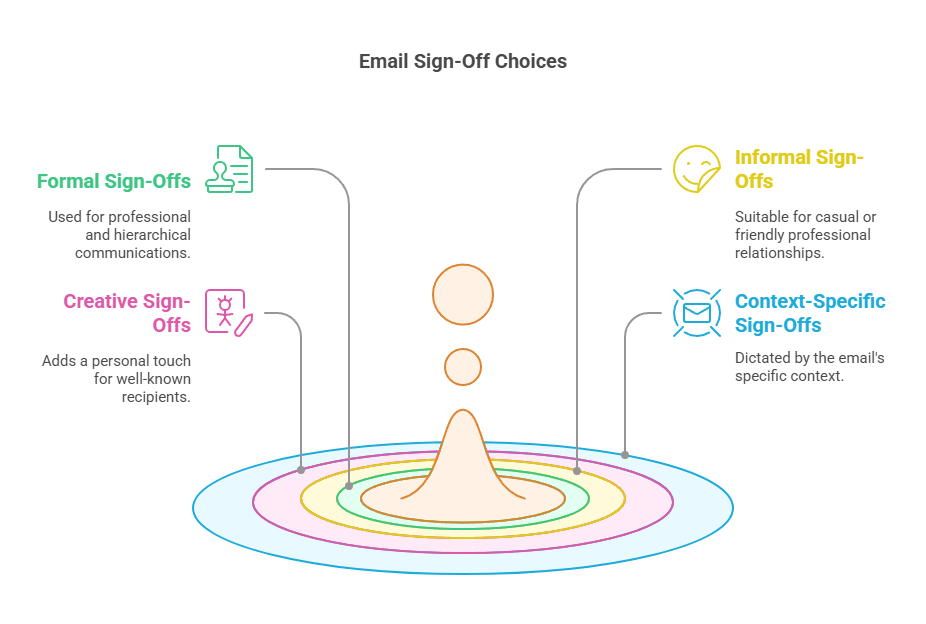 The infographic illustrates sign-off choices you can use in your email signatures