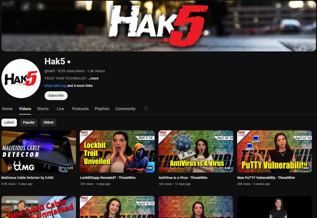 Hak5 an entertaining YouTube Channel for IT admins and tech specialists