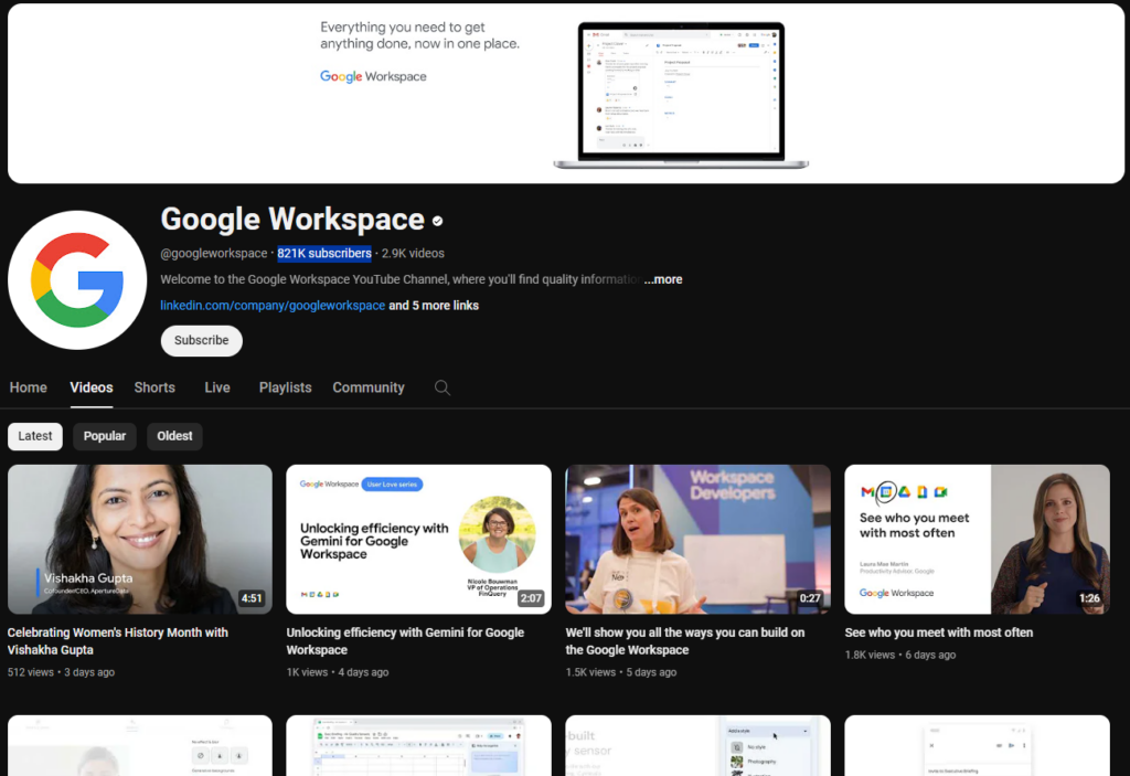 The official Google Workspace YouTube channel that every tech specialist should keep track of. The channel is the best place to learn about the latest advancements and ways to improve their teams' productivity.