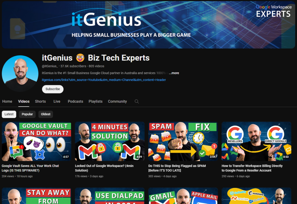 itGenius is a very underappreciated YouTube channel that is dedicated to the Google Workspace services.