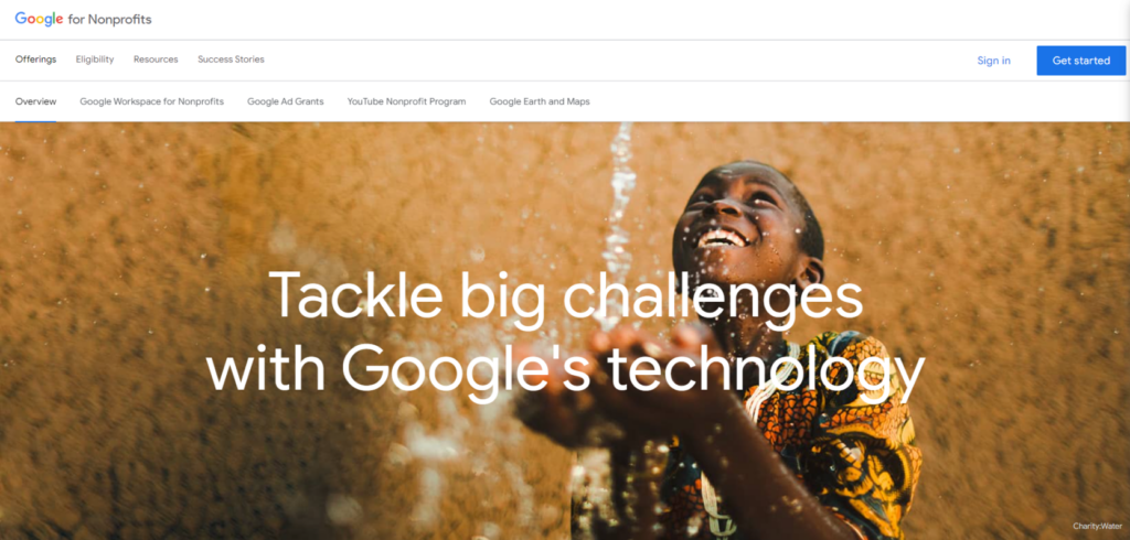 Google Workspace for Nonprofits home page where you can sign up and apply for the free use of the platform.