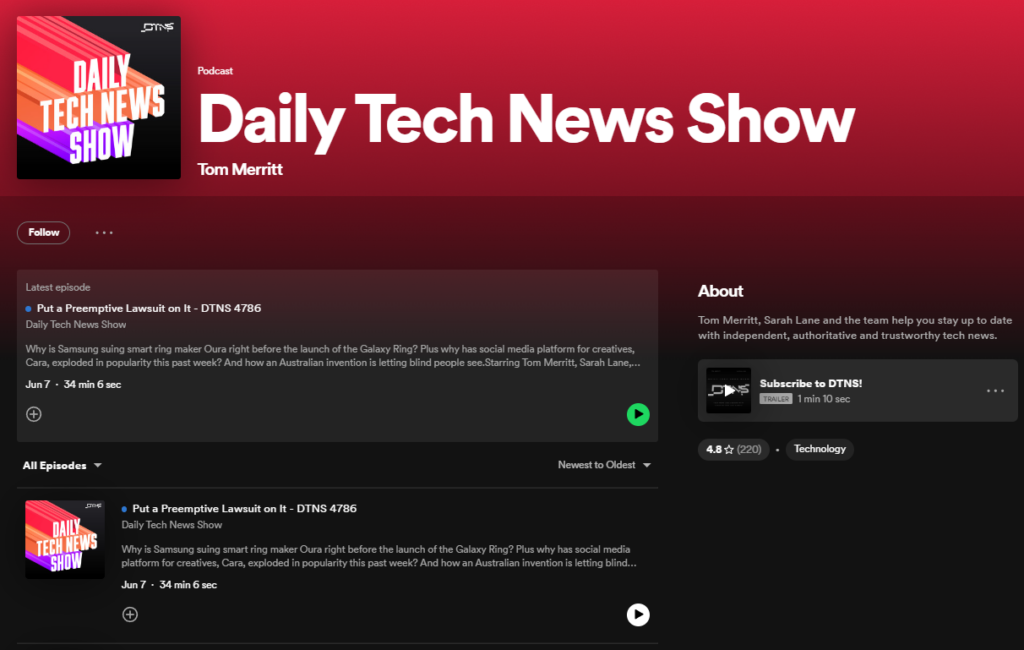 Daily Tech News Show is one of the most useful Spotify podcasts for system administrators that allows them to expand their knowledge on the huge range of topics related to IT and more.