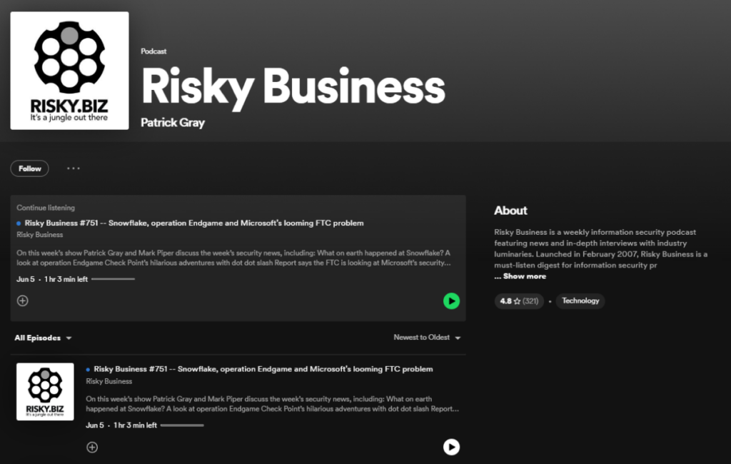 Risky Business is one of the most popular podcasts for system administrators that discovers all the latest news and topics related to cybersecurity, IT in general, and so much more.