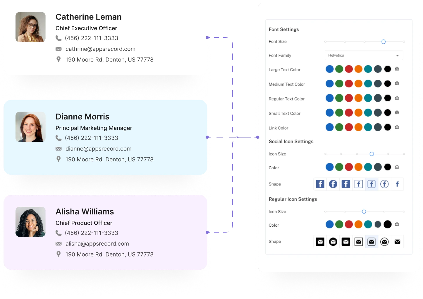 In BulkSignature users can always customize their email signature templates to their needs, including fonts, colors, and social media icons