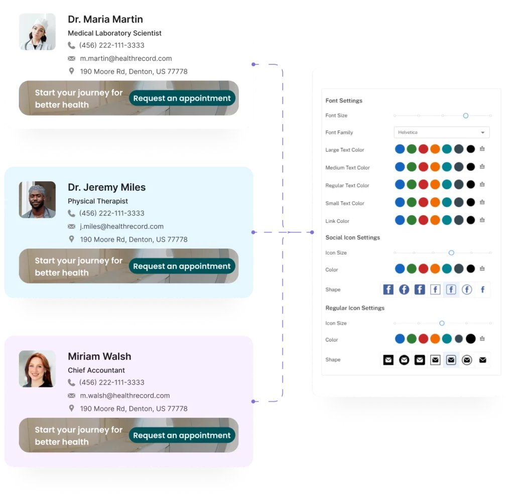 Template customizer is used to set up unified email signatures for healthcare workers