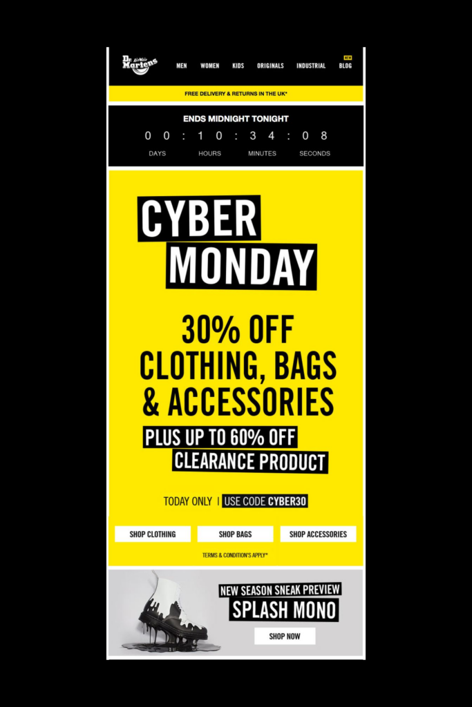 Cyber Monday email campaign example