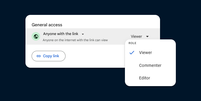 Default link sharing options in Google Workspace