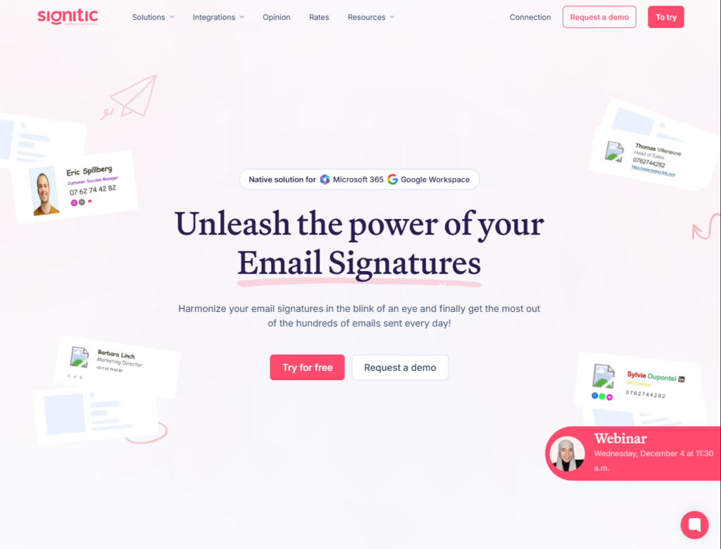 The homepage of Signitic, an email signature solution