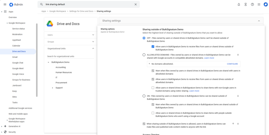 Customize your link sharing settings in your Google Admin console