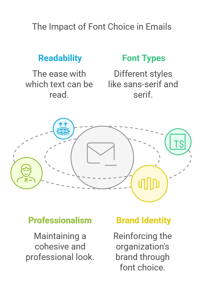 The infographic illustrates the impact of fonts on email signatures and how they affect the perception